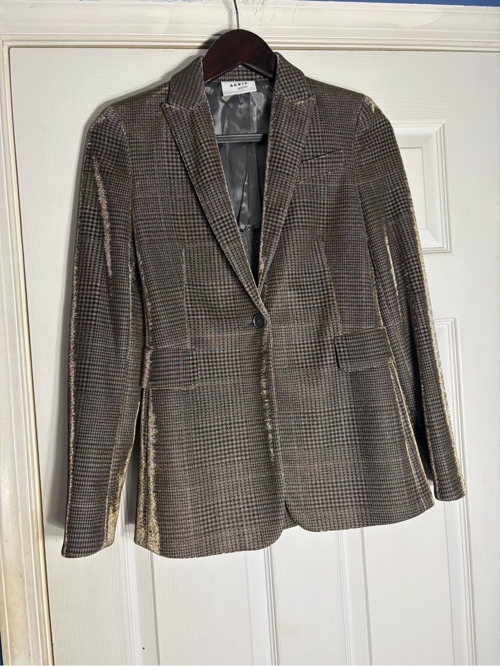 Akris Punto Brown Plaid Blazer with Gold Accents
